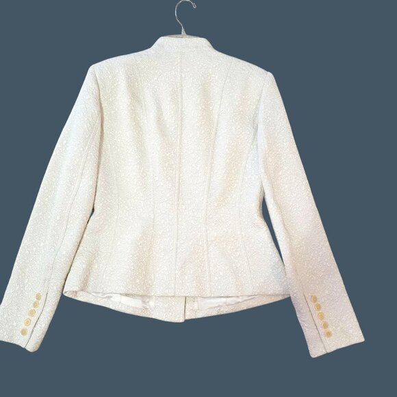 Anne Klein Off White Textured Jacket Mandarin Collar & Pockets Women Size 4 - Picture 6 of 9